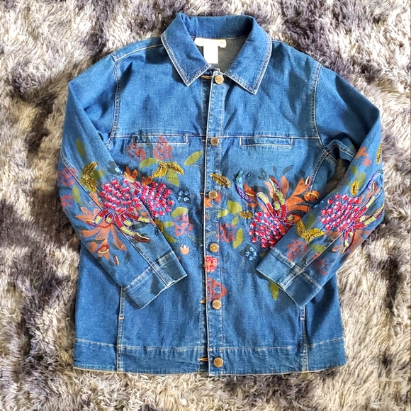 Susan Graver embellished stretch jean jacket S - Picture 9 of 9